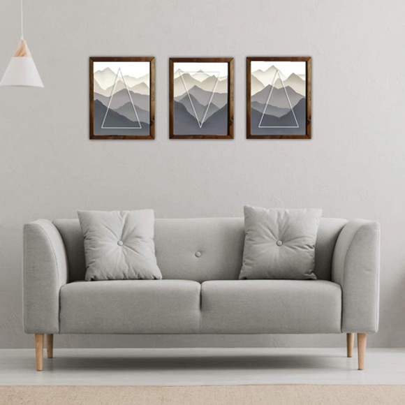 Set of 3 Rustic Geometric Mountain Pictures - Picture 2 of 4
